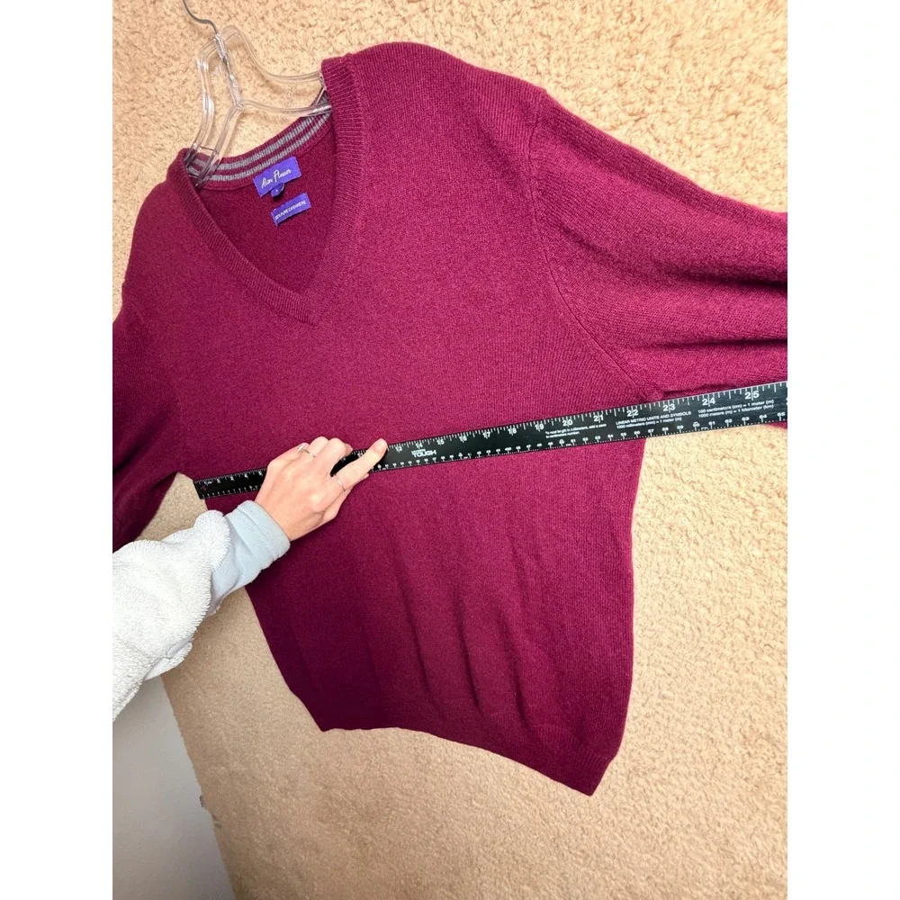 Alan Flusser 100% Cashmere V Neck Sweater Burgundy Mens Large